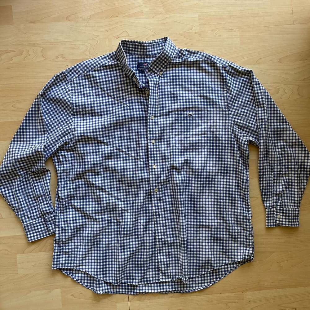 vineyard vines Men's Blue Gingham Classic Fit Tucker Shirt